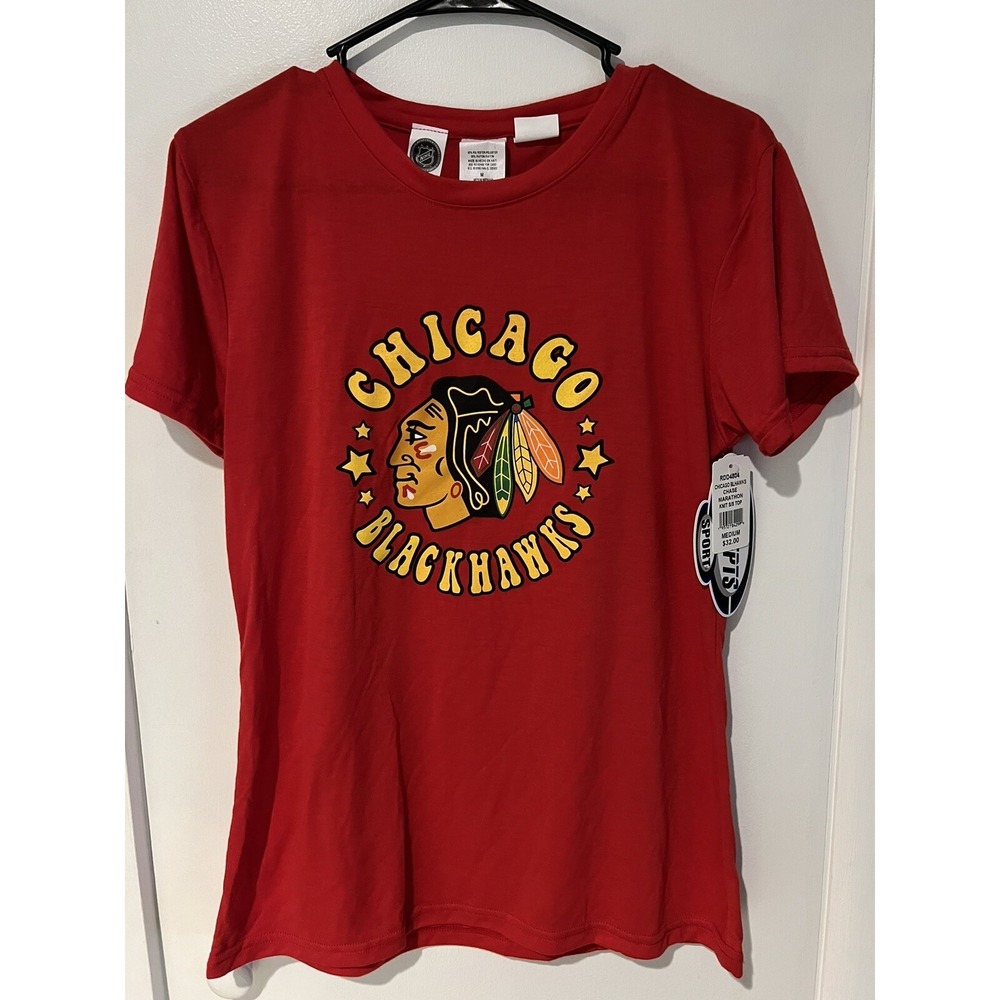 NWT CONCEPTS SPORTS NHL CHICAGO BLACKHAWKS Short SLEEVE SHIRT SIZE M Ladies Fit
